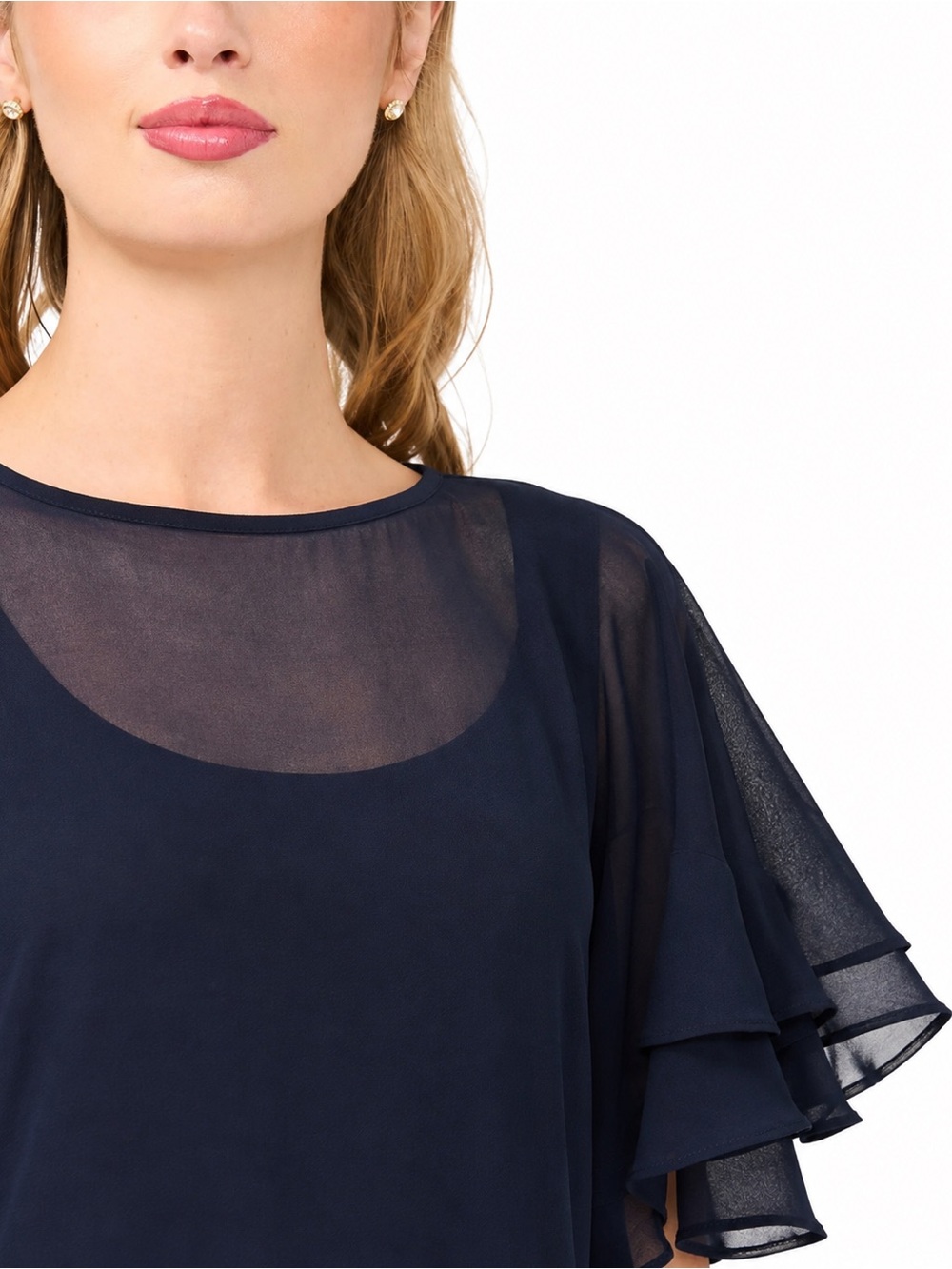 LAUREN Ralph Lauren Navy Chiffon Flutter Sleeve A-Line Cocktail Dress Size 4 Y2K